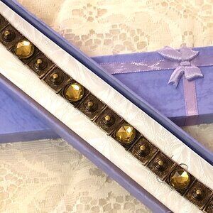 Vintage NEW Yellow Crystal Multi Link Copper Bangle Bracelet Women Jewelry Gifts